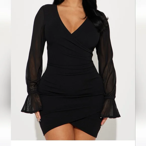 Fashion Nova | Dresses | Black Short Dress With Sheer Sleeves Size L Never  Worn | Poshmark
